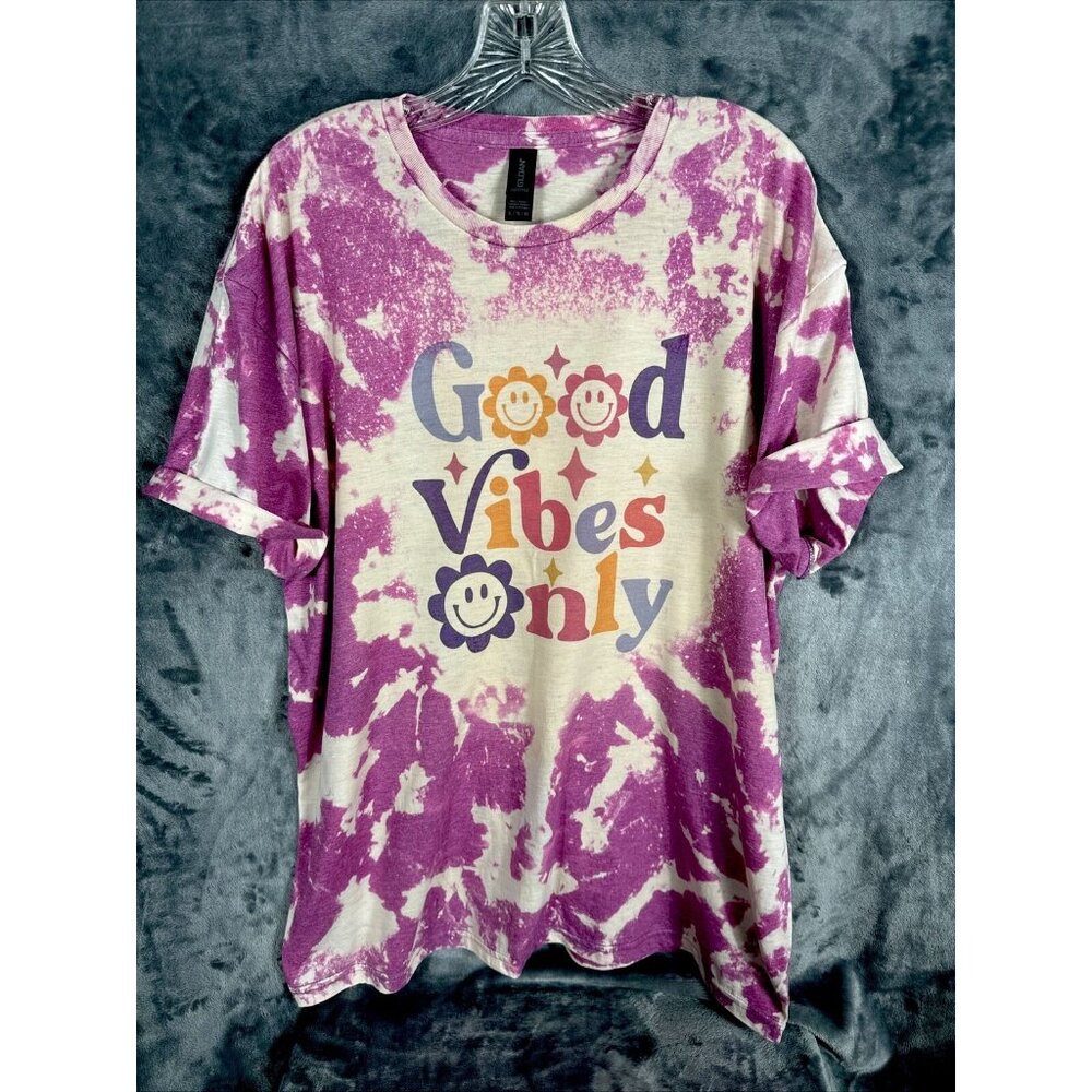 Women’s Shirt Good Vibes Only Tie-Dye Bleached Purple Size Extra Large - Picture 2 of 12